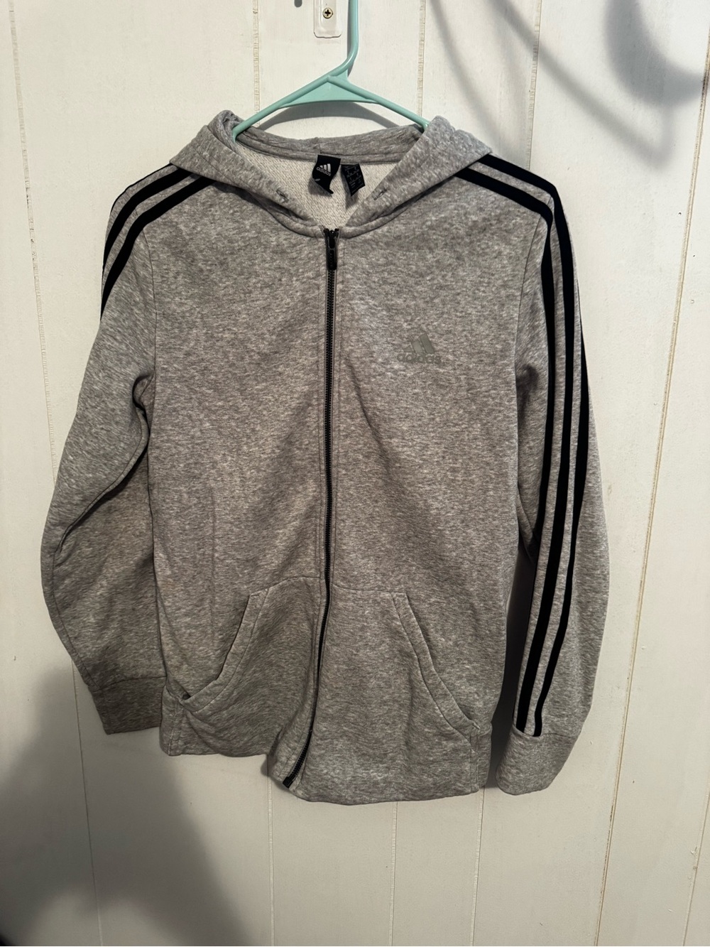 adidas Gray Hoodie with Black Stripes Full-Zip Sweatshirt